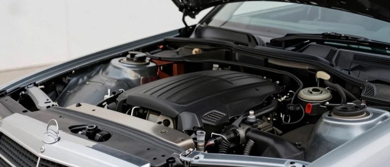 Моторный отсек Mercedes-Benz E W210 с маслозаливной горловиной и щупом